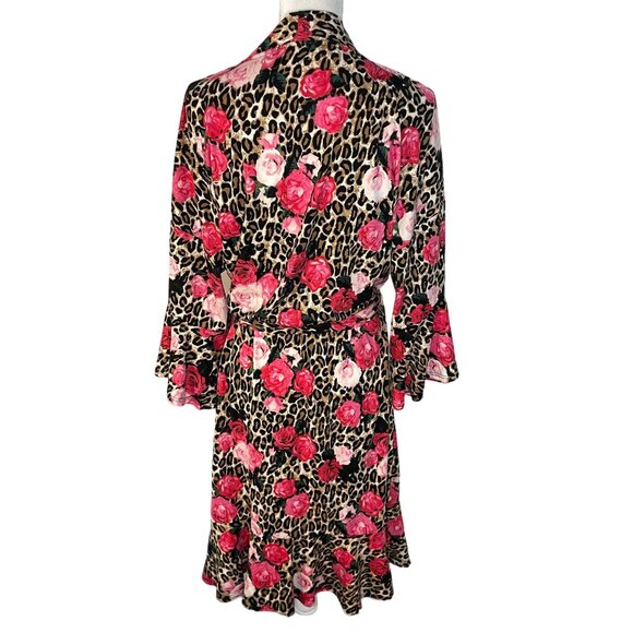 Brigette Brianna Floral Animal Print Robe Women L? Ruffle Sleeve Hem USA - Picture 2 of 8